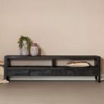 Tv-meubel Mangohout Britt 220 Zwart, Huis en Inrichting, Verzenden, Nieuw, Overige houtsoorten, Industriële meubels