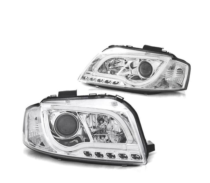 Phares Pour Audi A3 8P Feux Diurnes Tube Light Fond Chromé, Auto-onderdelen, Verlichting, Verzenden