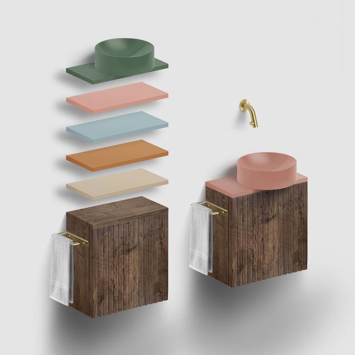 Clou Fonteinset Verti Donker Eiken met Topblad en Waskom, Doe-het-zelf en Bouw, Sanitair, Overige typen, Nieuw, Ophalen of Verzenden