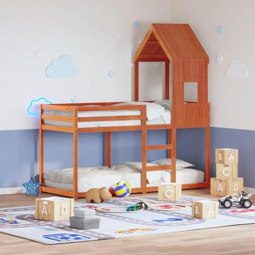 vidaXL Stapelbed met dak massief grenenhout wasbruin 80x200, Huis en Inrichting, Slaapkamer | Bedden, Nieuw, Verzenden