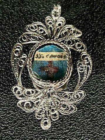 Reliekhouder - Glas, Textiel, Zilver - 1850-1900 -, Antiek en Kunst
