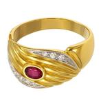 Ring - 18 karaat Geel goud, Witgoud - 0.25ct. tw. Robijn -, Handtassen en Accessoires, Ringen, Nieuw