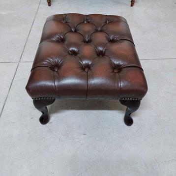 Chesterfield style - Repose-pied - Bouffée - Bois, Cuir -