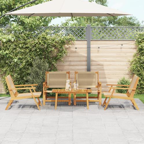 vidaXL 5-delige tuinset: beige acaciahouten stoelen & tafel, Tuin en Terras, Tuinstoelen, Nieuw, Verzenden