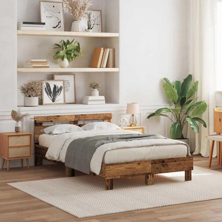 vidaXL Bedframe met hoofdeinde Oud hout 120 x 190 cm Bewerkt, Huis en Inrichting, Slaapkamer | Bedden, Nieuw, Verzenden