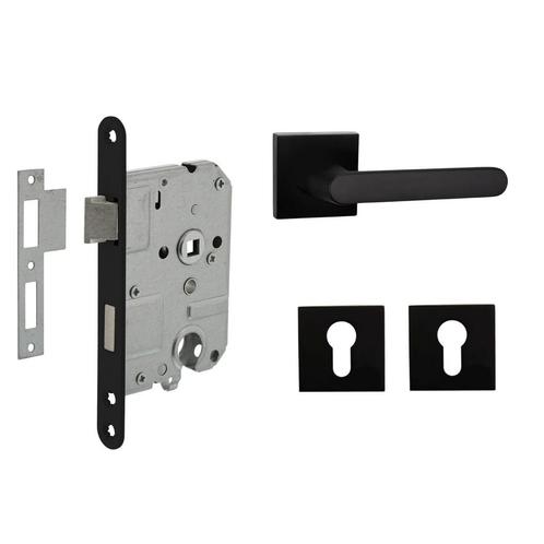 Deurbeslag set met cilinderrozet en deurklink Linee zwart, Doe-het-zelf en Bouw, Hang- en Sluitwerk, Klink of Kruk, Nieuw, Overige materialen