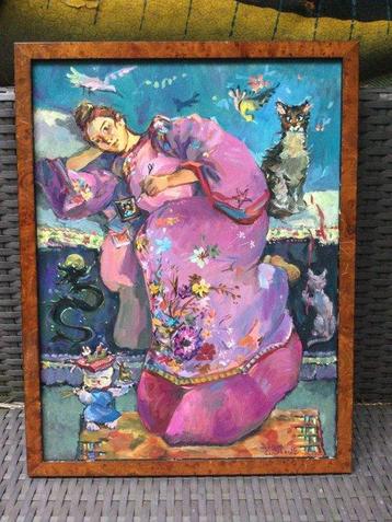 Borgen Lindhardt (1974) - Kimono meisje in roze met bloemen