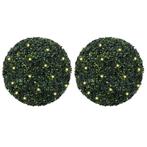vidaXL Kunstbuxusballen met LED-verlichting 2 st 52 cm groen, Verzenden, Nieuw