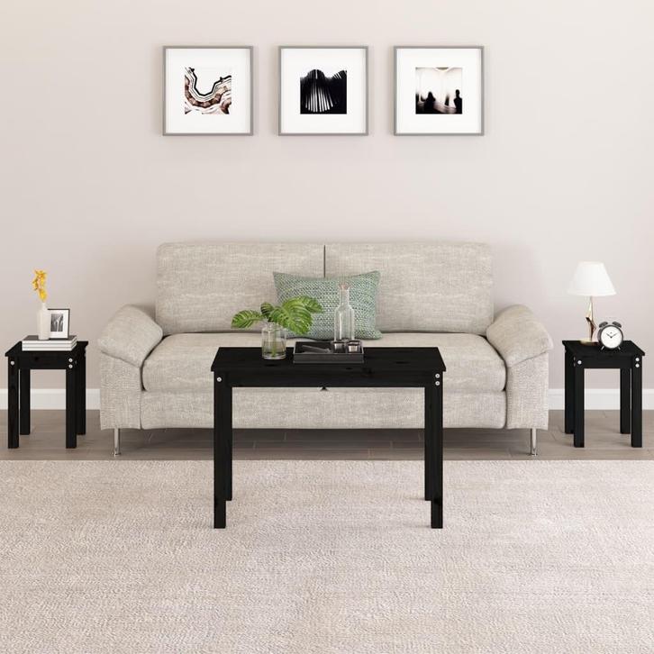 vidaXL Tafeltjesset 3 st massief grenenhout zwart, Huis en Inrichting, Tafels | Bijzettafels, Nieuw, Verzenden