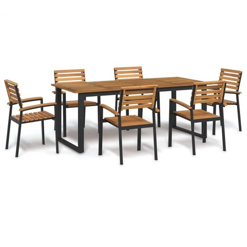 vidaXL 7-delige Tuinset massief acaciahout en metaal, Tuin en Terras, Tuinsets en Loungesets, Tuinset, Nieuw, Verzenden