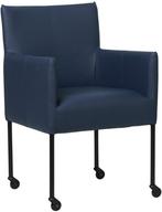 Blauwe leren moderne kuipstoel - poot rond zwart met wiel -, Overige kleuren, Nieuw, Leer, Ophalen of Verzenden