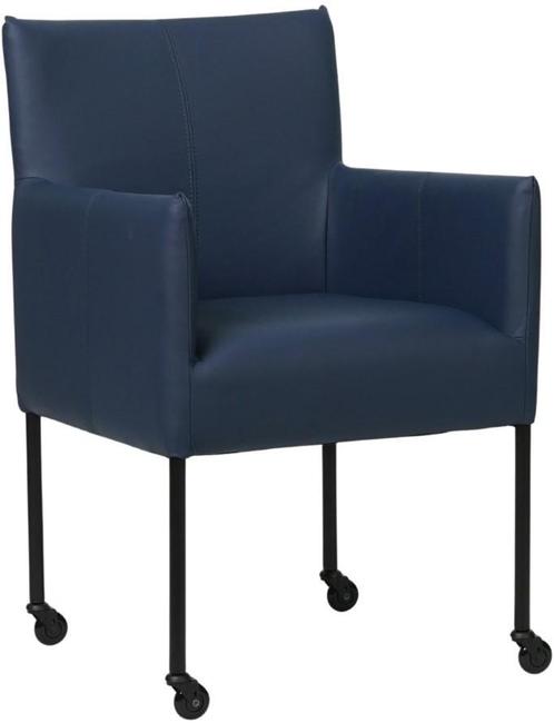 Blauwe leren moderne kuipstoel - poot rond zwart met wiel -, Huis en Inrichting, Stoelen, Overige kleuren, Eén, Nieuw, Leer, Ophalen of Verzenden