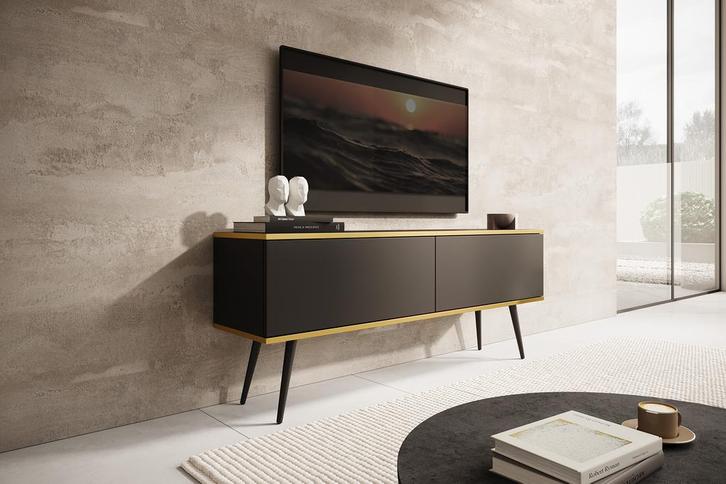 TV-Meubel Zwart 135x32x53 goud - tv kast, Huis en Inrichting, Kasten |Televisiemeubels, 25 tot 50 cm, Nieuw, 100 tot 150 cm, Overige materialen