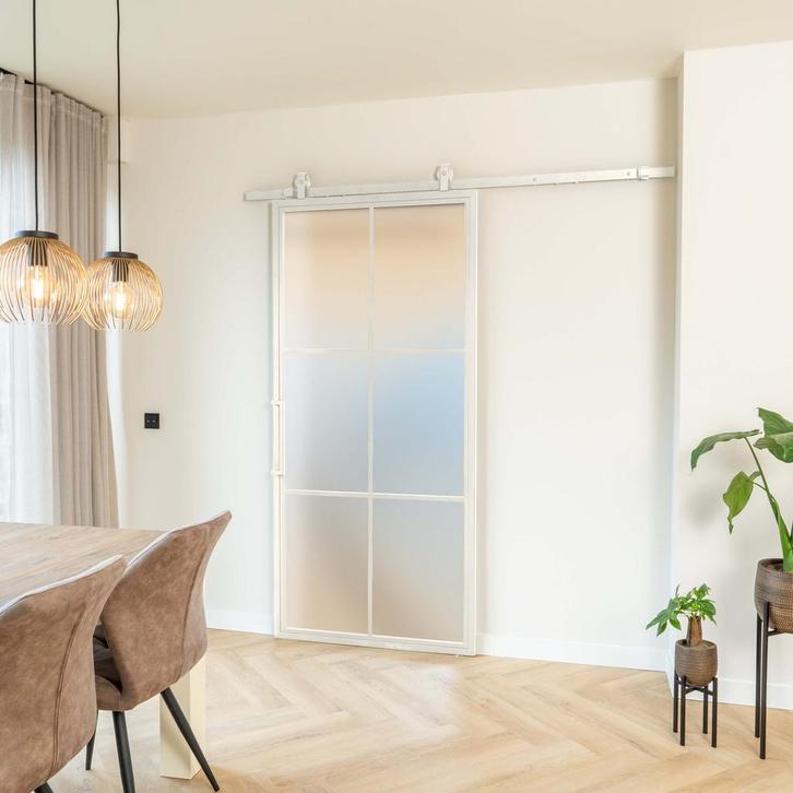 Stalen Schuifdeur - 6 Vlaks - Wit - Mat glas, Doe-het-zelf en Bouw, Raamkozijnen en Schuifdeuren, Inclusief glas, Nieuw, Metaal