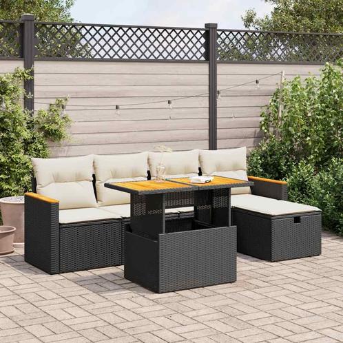 vidaXL 6-delige Loungeset met kussens poly rattan zwart, Tuin en Terras, Tuinsets en Loungesets, Loungeset, Nieuw, Verzenden