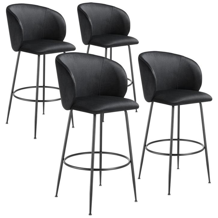 tectake Barkruk Luana, met rugleuning, fluweellook - zwart/z, Huis en Inrichting, Barkrukken, Verzenden