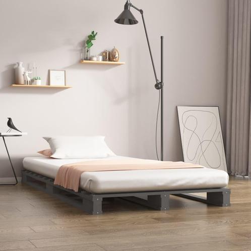 vidaXL Lit de palette gris 100x200 cm bois de pin massif, Maison & Meubles, Chambre à coucher | Lits, Neuf, Envoi