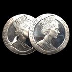 Royaume-Uni. Silver Proof 2x 1 Crown Coins - Elizabeth II, Postzegels en Munten, Munten | Europa | Niet-Euromunten