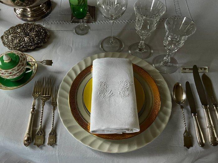 6 vroege 20e-eeuwse damast linnen servetten met initialen, Antiek en Kunst, Antiek | Tapijten, Tafelkleden en Textiel