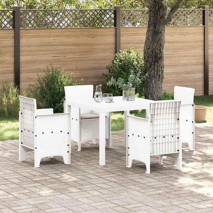 vidaXL Tuin Eettafel Set 5 pcs Wit Polt riet, Tuin en Terras, Tuinsets en Loungesets, Nieuw, Verzenden