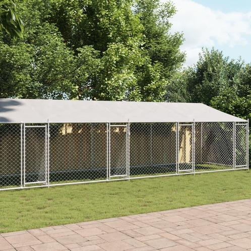 Hondenhok met dak en deuren 12x2x2 m gegalvaniseerd staal, Animaux & Accessoires, Maisons pour chiens, Envoi