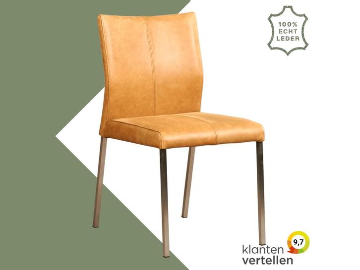 Leren eetkamerstoel Basic - Vintage Cognac (cognac) - Poten, Huis en Inrichting, Stoelen, Bruin, Eén, Nieuw, Leer, Ophalen of Verzenden