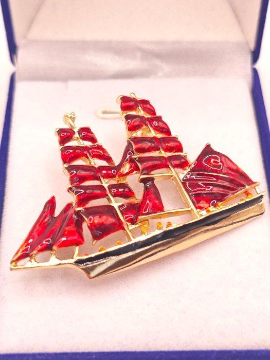 Verguld, Zilver, 925 zilver. Handgeëmailleerd. - Broche -, Antiek en Kunst, Curiosa en Brocante