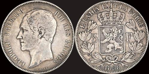 Belgium Leopold I 5 frank 1858 zilver, Timbres & Monnaies, Monnaies | Europe | Monnaies non-euro, Envoi