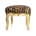 Ottoman - Bois, Textile - Impression de léopard, Antiquités & Art