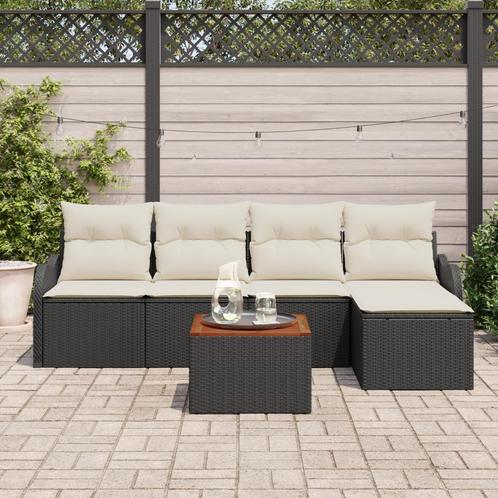 vidaXL Tuinbank Set 6 pcs Zwart, wit Groot Rotan, Polyester,, Tuin en Terras, Tuinsets en Loungesets, Nieuw, Verzenden
