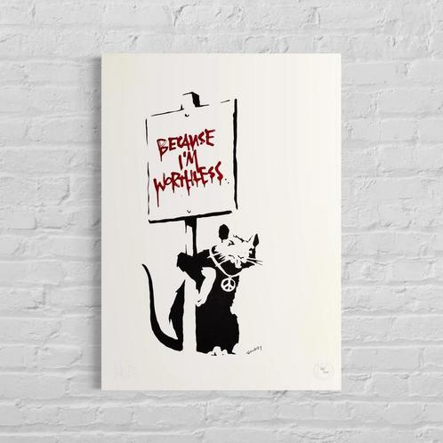 Genummerde Editie BANKSY Because Im Worthless, Antiek en Kunst, Kunst | Litho's en Zeefdrukken, Verzenden