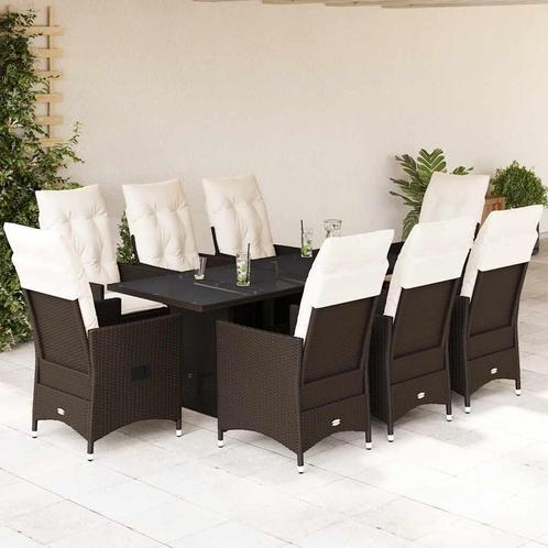 vidaXL 9-delige Tuinset met kussens poly rattan bruin, Tuin en Terras, Tuinsets en Loungesets, Tuinset, Nieuw, Verzenden