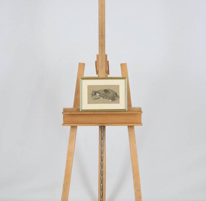 Willem Hendrik van der Nat (1864–1929) - Drinkende kat, Antiquités & Art, Art | Peinture | Classique