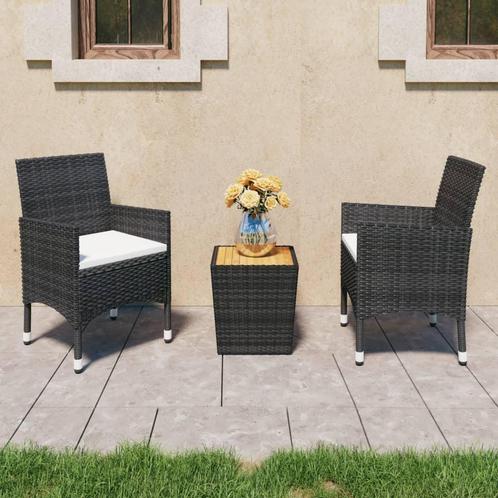 vidaXL 3-delige Bistroset poly rattan en massief hout zwart, Tuin en Terras, Tuinsets en Loungesets, Nieuw, Verzenden