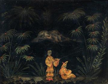 Chinese school (XVIII) - Oriental scene with pagoda, Antiek en Kunst