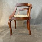 Fauteuil - Hout, poef met bekleding uit de jaren 50/60