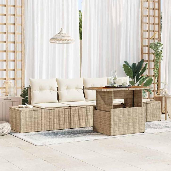 vidaXL Tuinbank Set met opslag 5 pcs Beige Poly rattan, Tuin en Terras, Tuinsets en Loungesets, Nieuw, Verzenden