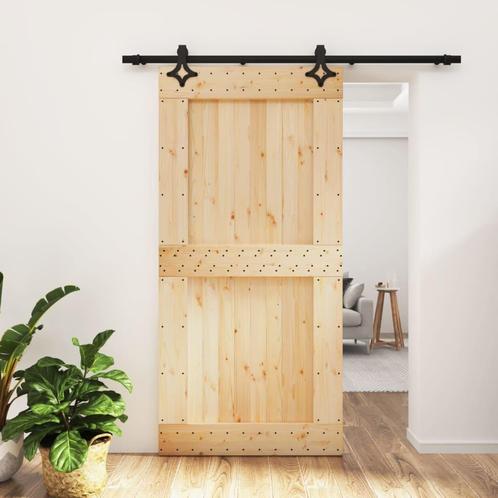 vidaXL Schuifdeur met beslag 100x210 cm massief grenenhout, Doe-het-zelf en Bouw, Deuren en Vliegenramen, Nieuw, Verzenden