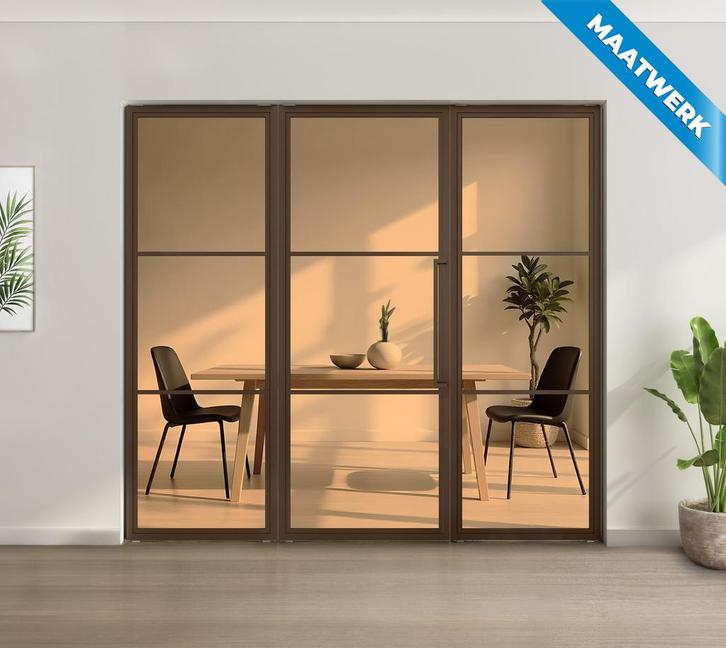 Enkele stalen taatsdeur met glaspaneel, 3 vlaks, brons, bron, Doe-het-zelf en Bouw, Deuren en Vliegenramen, Overige typen, Nieuw