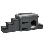 Kattenhuisje - Trappetjes - Voerbakjes - Grijs, Dieren en Toebehoren, Katten-accessoires, Ophalen of Verzenden, Nieuw
