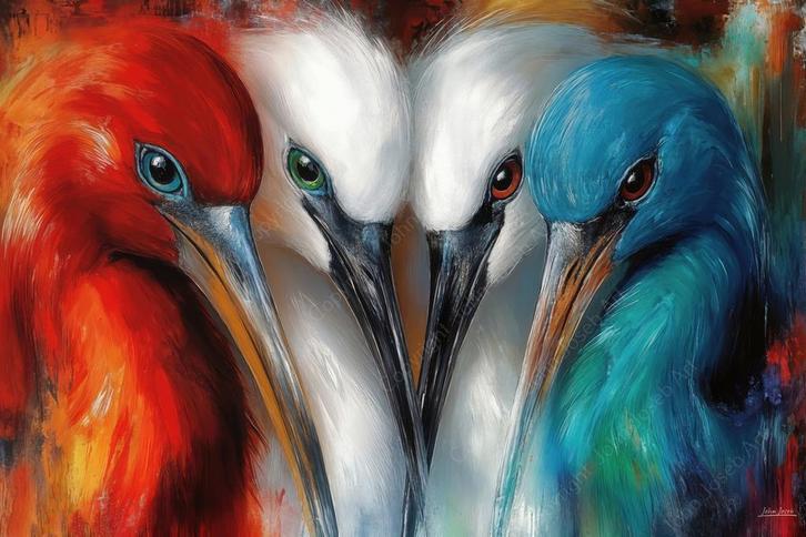 John Joseb Art glasschilderij vogels, kleurrijk, felle kleur, Huis en Inrichting, Woonaccessoires | Schilderijen, Tekeningen en Foto's