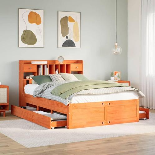 vidaXL Bed met boekenkast zonder matras grenenhout wasbruin, Huis en Inrichting, Slaapkamer | Bedden, Nieuw, Verzenden