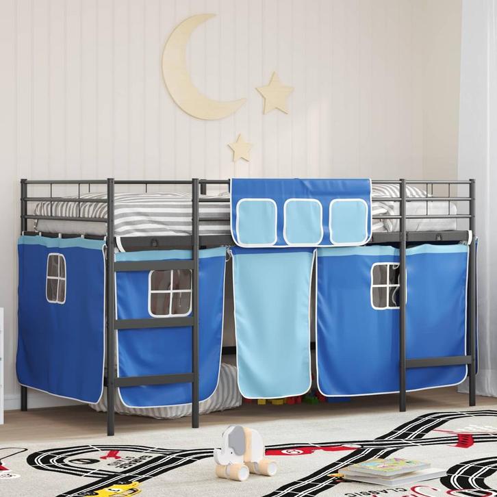 vidaXL Loftbed voor kids met gordijnen Zwart en Blauw 107 x, Maison & Meubles, Chambre à coucher | Lits, Envoi