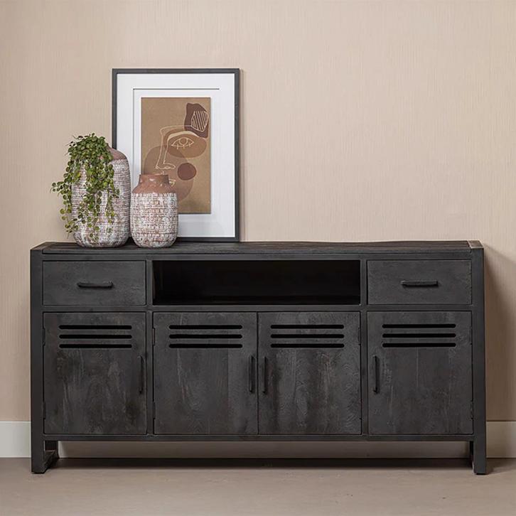 Dressoir Mangohout Tristan 180 Zwart, Huis en Inrichting, Kasten | Dressoirs, Nieuw, Overige houtsoorten, Verzenden