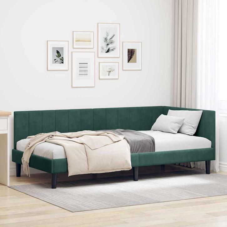 vidaXL Hoek Bed Frame met hoofdeinde Donkergroen 100 cm x, Huis en Inrichting, Slaapkamer | Bedden, Nieuw, Verzenden