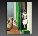 Gala - Cat & mouse painting - The old green door, Antiek en Kunst