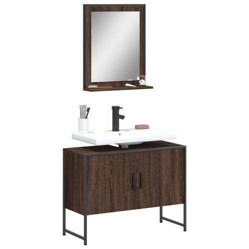 vidaXL 2-delige Badkamermeubelset bewerkt hout bruin, Huis en Inrichting, Badkamer | Badkamermeubels, Nieuw, Verzenden