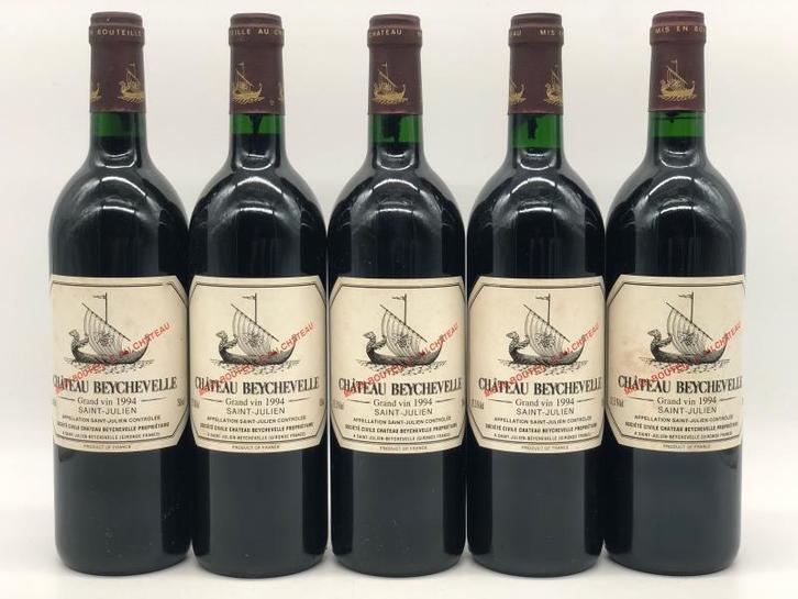 5 x 75cl Chateau Beychevelle, St.Julien 1994 (Bordeaux), Collections, Vins, Enlèvement ou Envoi