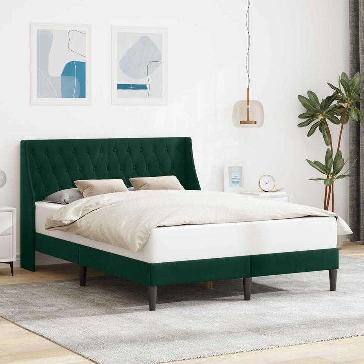 vidaXL Bedframe met hoofdeinde Donkergroen 140 x 190 cm, Huis en Inrichting, Slaapkamer | Bedden, Nieuw, Verzenden
