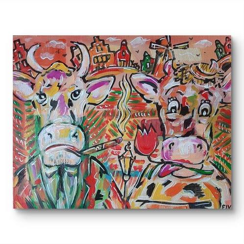Elena Polyakova (1970) - Happy cow in Amsterdam, Antiek en Kunst, Kunst | Schilderijen | Klassiek
